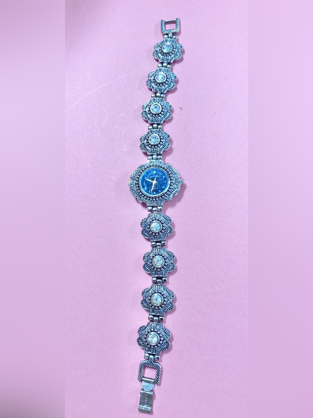 Embassy by Gruen vintage Crystal Floral Link Bracelet Watch